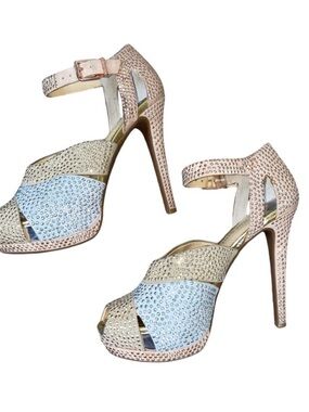 Gianni Bini Peep Toe Studded Open-Toe High Heel platform cream/silver SZ 6